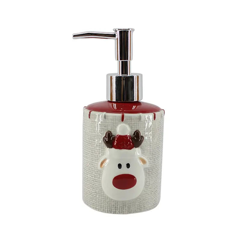 Custom Embossed Pattern Ceramic reindeer Christmas Bathroom Set for Decor