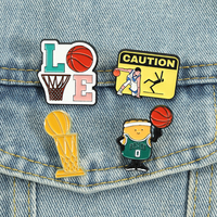 Broches fantaisie en émail sur le thème du basketball, motifs amusants de joueurs de sport, trophées et symboles d'amour, bijoux de revers en gros