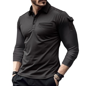 Fashionspring & falllongues manches bas chemise hommes bras rabat poche pantalon épaulette t-<span class=keywords><strong>shirt</strong></span> muscle sport polo chemise - Product Image 1