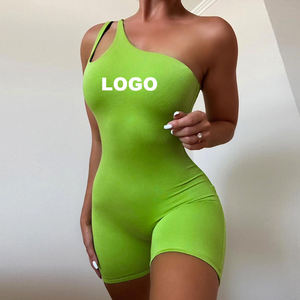 <span class=keywords><strong>Combishort</strong></span> personnalisé de couleur unie pour femmes, combinaison asymétrique, Slim, corps, levage des fesses, sport, Yoga, Logo personnalisé - Product Image 1