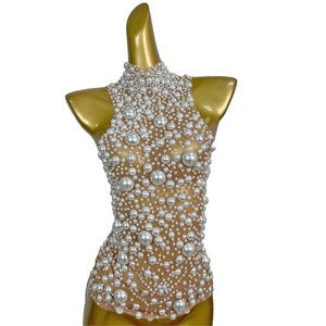 Débardeur sexy <span class=keywords><strong>sans</strong></span> manches transparent à perles, grande taille pour <span class=keywords><strong>femme</strong></span>, style bodycon, idéal pour club, soirée, DJ, chanteuse, corset, tenue de festival - Product Image 1