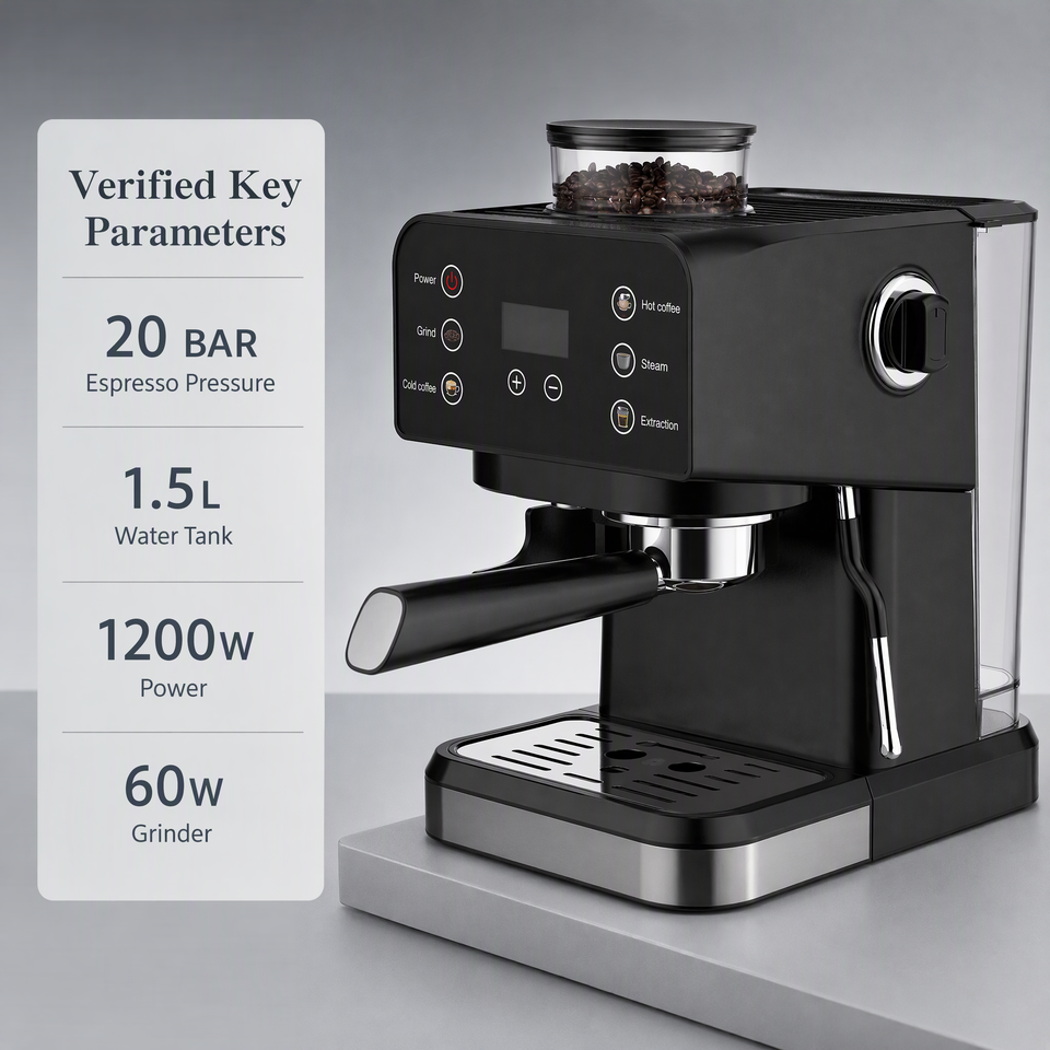 Automated Containment System 20Bar Semi Automatic Espresso Coffee Machine 1200W Coffee Maker With ...
