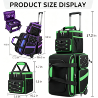 Sac de bowling à roulettes pour hommes et femmes, capacité double pour deux balles, sac de transport portable à deux couches