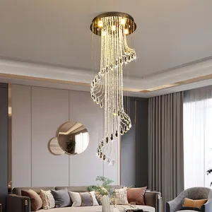 ラグジュアリースタイル屋内装飾照明ヴィラホテル階段光沢クリスタル天井LEDシャンデリア