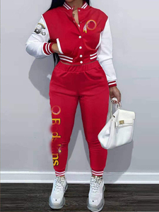 Uniformes deportivos personalizados de talla grande para <span class=keywords><strong>mujer</strong></span>, chándal de béisbol con botones y Chaqueta larga y pantalones, conjunto de dos piezas para <span class=keywords><strong>mujer</strong></span> con estampado - Product Image 2