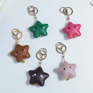 Healing PU Leather Round Star Pendant Cute Expression Carabiner <b>Keychain</b> Durable Eco-Friendly Bag Decoration - Product Image 4