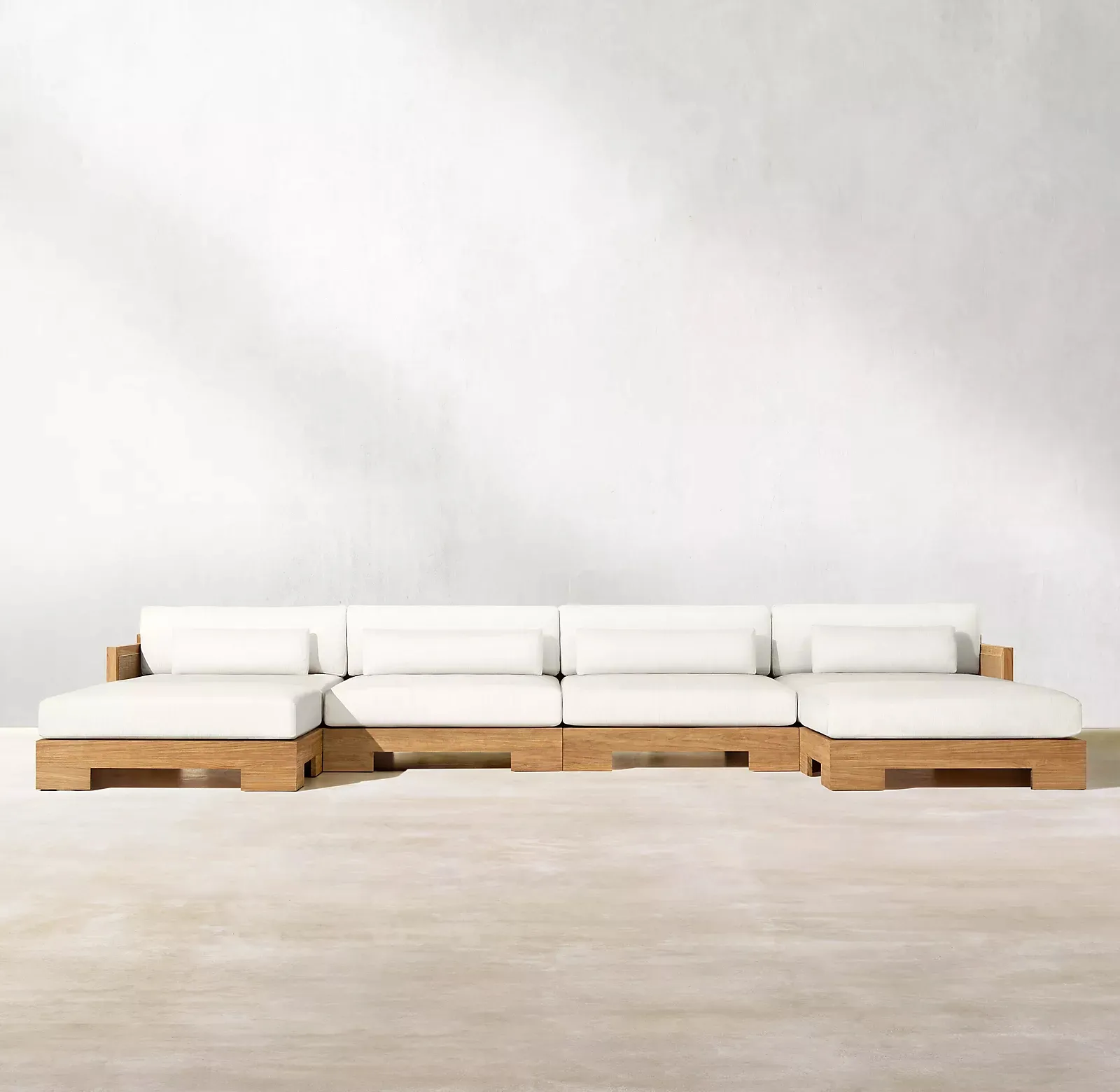 ATIO-mueble lujoso de mimbre natural tejido, marco de madera de teca sólida, sofá seccional para exteriores