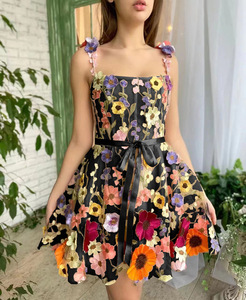 Venta al por mayor Sunflower A-line Strap Mini vestido cóctel cumpleaños boda invitados <span class=keywords><strong>vestidos</strong></span> mujeres - Product Image 4