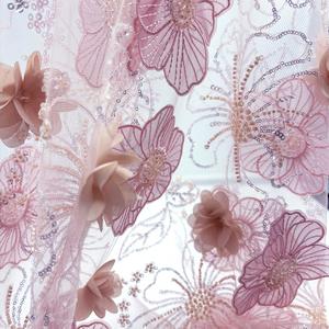 Tela de encaje 3D nupcial <span class=keywords><strong>con</strong></span> bordado floral de cristal y <span class=keywords><strong>tul</strong></span> de cordón <span class=keywords><strong>con</strong></span> cuentas para decoraciones de boda - Product Image 6