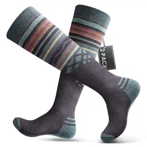 Calcetines de esquí de lana merina para hombre y mujer, calcetín antideslizante, cómodo, sin costuras