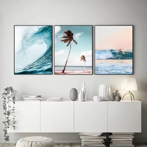 Paisaje marino puesta de sol pintura al óleo <span class=keywords><strong>Costa</strong></span> pared arte Surf impresión ola cartel lujo sala de estar naturaleza paisaje pared pintura - Product Image 5