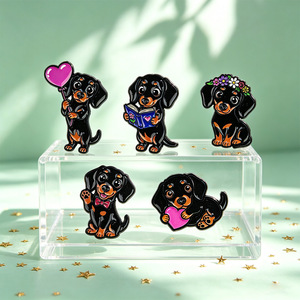 Lot de broches émaillées mignonnes en forme de chien Teckel, badges de revers de chiot de dessin animé, broches en forme de cœur, ballon, fleur et couronne pour la décoration de sacs à dos et vestes, cadeau - Product Image 4
