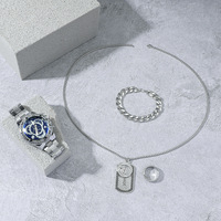 Reloj de Pulsera de Cuarzo Casual de Negocios para Hombre al por Mayor, Esfera Grande, Tres Agujas, Correa de Acero, Collar, Pulsera, Anillo, Regalo Festivo