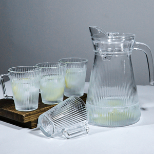 <span class=keywords><strong>Carafe</strong></span> en verre de qualité supérieure grande capacité avec couvercle et poignée, ensemble de carafes à eau chaude/froide avec tasses et accessoires de service - Product Image 5