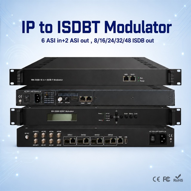 8/16/24/32/48 in 1 IP Streams to ISDB-T Modulator Dexin NDS3306I RF 256 PIDs 840Mbps GE for DTV Broadcasting Headend