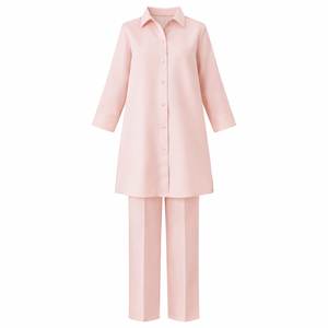 Set <span class=keywords><strong>Due</strong></span> Pezzi Personalizzato da Donna in Misto Lino e Cotone Rosa Pallido con Camicia con Colletto e Bottoni, Maniche con Polsini e Pantaloni a Gamba Dritta - Product Image 3