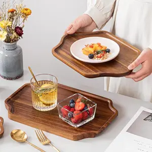 Natural Wooden Kitchenware Products Acacia Thick Personalized Food Serving Reusable Wood Plate