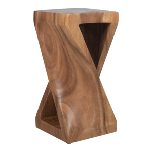 Tavolino Quadrato con Piedistallo Intrecciato, Piccolo Tavolo d'Appoggio per Bevande, Design in Legno Mungur Intagliato a Mano, Arredamento Casual per Soggiorno - Product Image 3