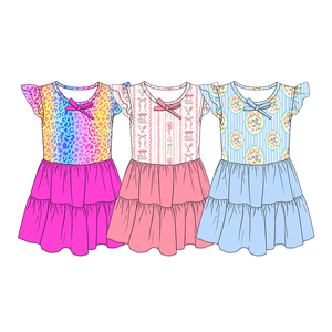 Custom Flowers Flutter Sleeve Holiday Print Girls Summer Dresses Wholesale Party Factory Price Boutique Children Cute <b>Toddler</b> - Product Image 2