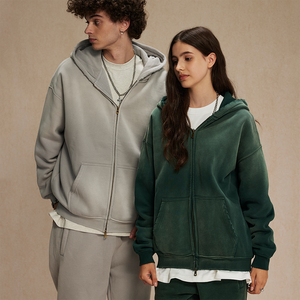 Logotipo de impresión personalizado OEM en stock Invierno Polar para hombre Vintage lavado sudaderas con capucha de peso pesado Sun Faded ácido lavado con cremallera sudaderas con capucha - Product Image 3