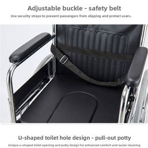 Fauteuil roulant pliable léger en acier inoxydable à quatre roues avec siège de toilette, portable pour personnes âgées et handicapées, à propulsion manuelle - Product Image 3