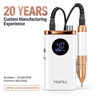 HOWYEA perceuse à ongles professionnelle en acier sans brosse polissage des ongles manucure outil Salon maison Rechargeable 40000 tr/min perceuse à ongles Machine