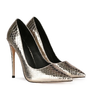 Zapatos de Tacón Alto con Estampado de Serpiente, Elegantes y de Lujo para Mujer, Zapatos de Oficina para Uso Diario, Tacones Dorados y Negros, Tallas Grandes hasta 47 - Product Image 2