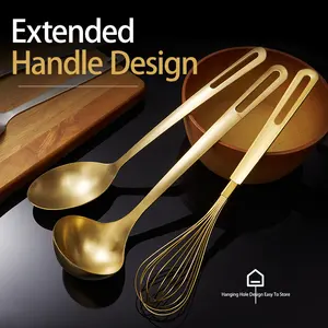 5 PCS Titanium Plating Kitchen Utensil Set Measuring Tools Set Ladle Spoon Turner Whisk Sanding Polishing 1 Piece Design