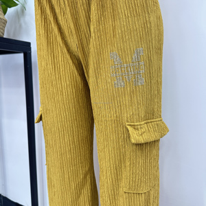 Combinaison pour femmes africaines de haute qualité, taille plus, tissu plissé respirant, strass, mode, manches courtes, <span class=keywords><strong>pantalon</strong></span> - Product Image 5
