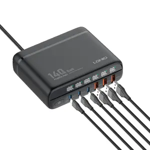 LDNIO A6140C Station de charge de bureau multifonctionnelle 140W Adaptateur secteur 6 ports avec écran LCD pour tablette portable MacBook AirPro