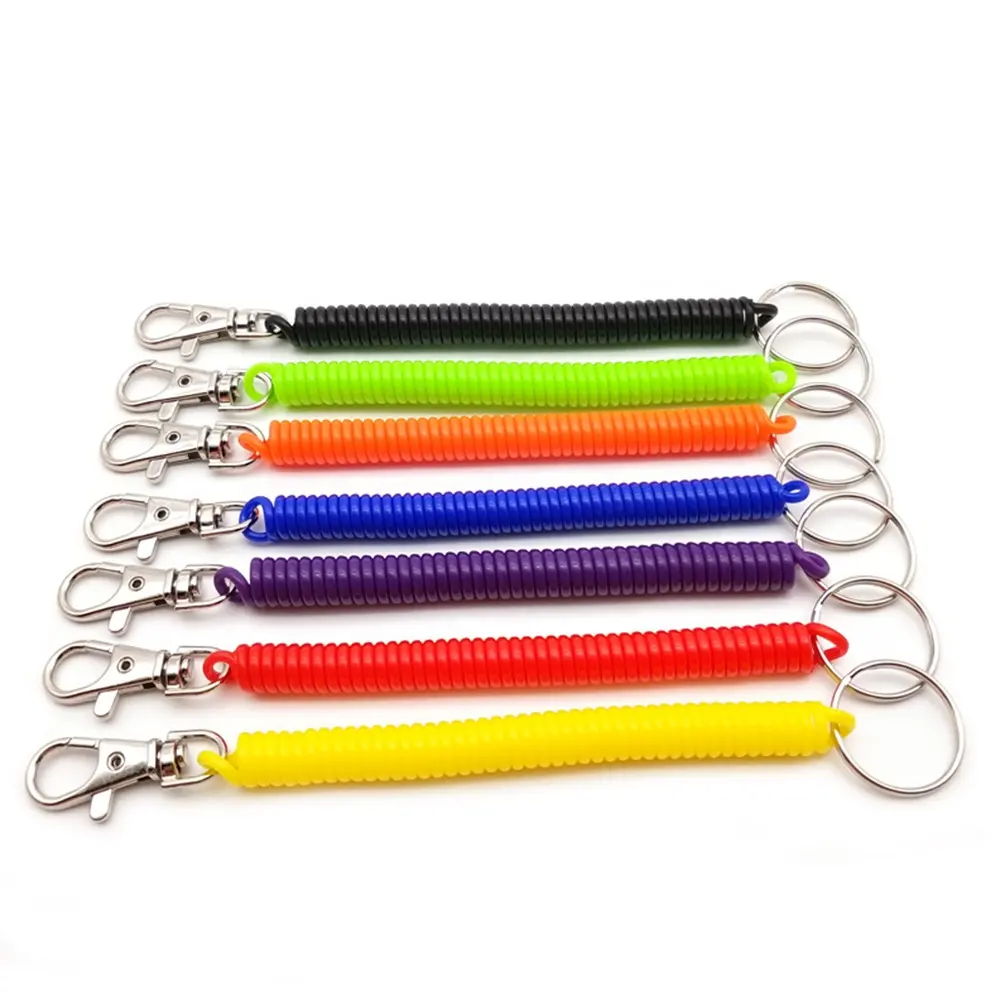 Penjualan Laris Multi Warna Elastis Anti Hilang Tali Regang Pengaman Ditarik Spiral Spring Coiled Plastik Lanyard untuk Gantungan Kunci