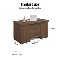 Bureau de direction avec meuble à 3 tiroirs et plateau pour clavier en noyer pour mobilier de bureau, vente en gros directe d'usine