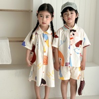 Ensemble robe et chemise à manches courtes en coton à motif de dessin animé décontracté pour garçons et bébés filles, pour tenues frère-sœur