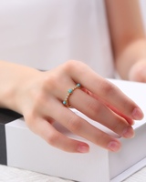 Bague tendance en argent sterling 925 plaqué or jaune 18 carats avec sertissage clos, pierre naturelle, CZ blanc et turquoise, pour femme/unisexe, idéale pour les soirées