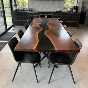 Còn Hàng Đồ Nội Thất Phòng Khách Tùy Chỉnh Trang Điểm Bộ Bàn Nhựa Epoxy Hội Nghị <span class=keywords><strong>4</strong></span> Ghế Gỗ Óc Chó Màu Đen Gấp Được 24 "X4" - Product Image 1