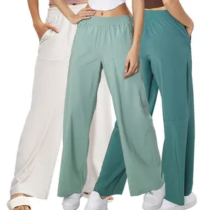 ADCK1602 Women Wide Leg Pants Elastic Waist Drawstring With Side Pocket Cool Feeling Outdoor Pants Yoga Pants Activewear