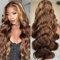 Body Wave 13x4 Ombre Highlight Lace Frontal pelucas Glueless Hd transparente mezclas de colores pelucas de cabello humano brasileño para mujeres negras