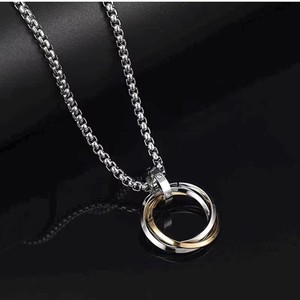 Yüksek kalite paslanmaz çelik elmas kolye Hip Hop erkekler kolye üç yüzük yuvarlak daire kolye kolye - Product Image 3