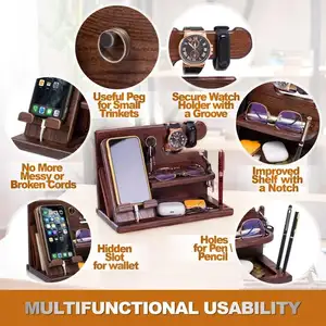 Docking Station per telefono in legno portachiavi portafoglio porta orologi supporto per scrivania da tavolo supporto per cellulare in legno