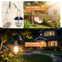 Lámpara Colgante de Metal para Exteriores, Resistente al Agua, con Energía Solar, Bombilla LED Edison Blanco Cálido, Decoración de Jardín