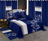 Parure de lit en coton 3 places, ensemble de draps, rideaux et draperies, 13 pièces, ensemble de literie avec rideaux assortis
