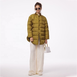 Veste matelassée en satin de style néo-chinois pour femmes, manteau léger <span class=keywords><strong>mi</strong></span>-long avec boutons à nœuds chinois, automne - Product Image 1
