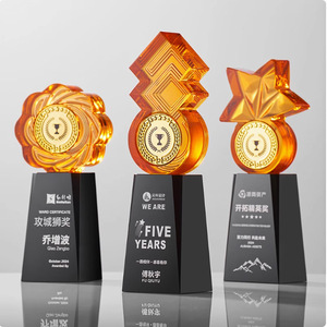 Solid Wood Crystal Glass <b>Trophy</b> Award <b>Plaque</b> Engraved For Conference Decoration Freestanding Curve Shape - Product Image 4