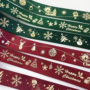 Cinta de Navidad patrón personalizado hoja de oro cinta de satén impresa rollo 25mm 50 yardas para caja de Navidad embalaje decoración festiva - Product Image 1