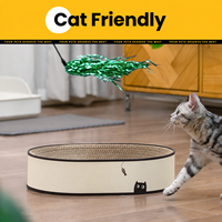 Lit grattoir ovale pour chat, planche à gratter 2-en-1, tapis de grattage en carton ondulé naturel, base scellée