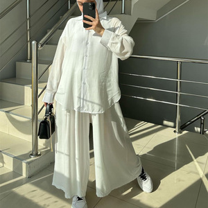 Nouveaux Ensembles Musulmans Été Printemps 2024 Vente Chaude Tenues Musulmanes <span class=keywords><strong>Ensemble</strong></span> Deux Pièces Taille Haute Ample <span class=keywords><strong>Pantalon</strong></span> Fendu <span class=keywords><strong>pour</strong></span> Femme - Product Image 6