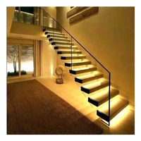 Escalier flottant sur mesure, directement de l'usine, escalier à plateaux ouverts avec éclairage LED pour villa de luxe