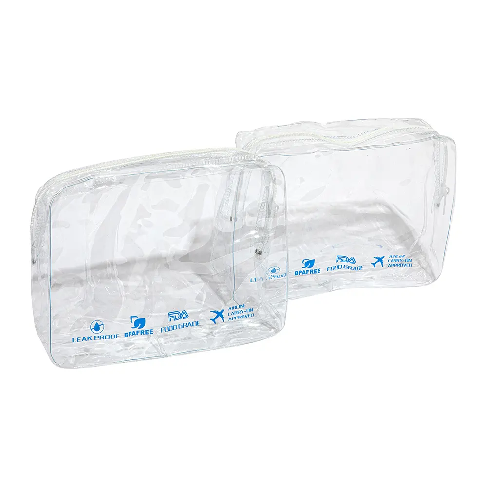 Vente en gros pochette universelle transparente à fond plat sacs en plastique stratifiés avec fermeture éclair et poignée pour tissu