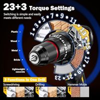 MARS Perceuse à percussion sans fil 20V sans balais, mini-perceuse à percussion pour bois, kit de 135 pièces avec batterie lithium-ion 2.0Ah et accessoires OEM