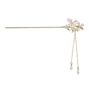 Épingle à cheveux de style chinois à motif floral, épingle à chignon Hanfu, épingle à cheveux ancienne en forme d'éventail à motif floral, épingle à cheveux en alliage à pompon de style chinois à mouvement oscillant - Product Image 5